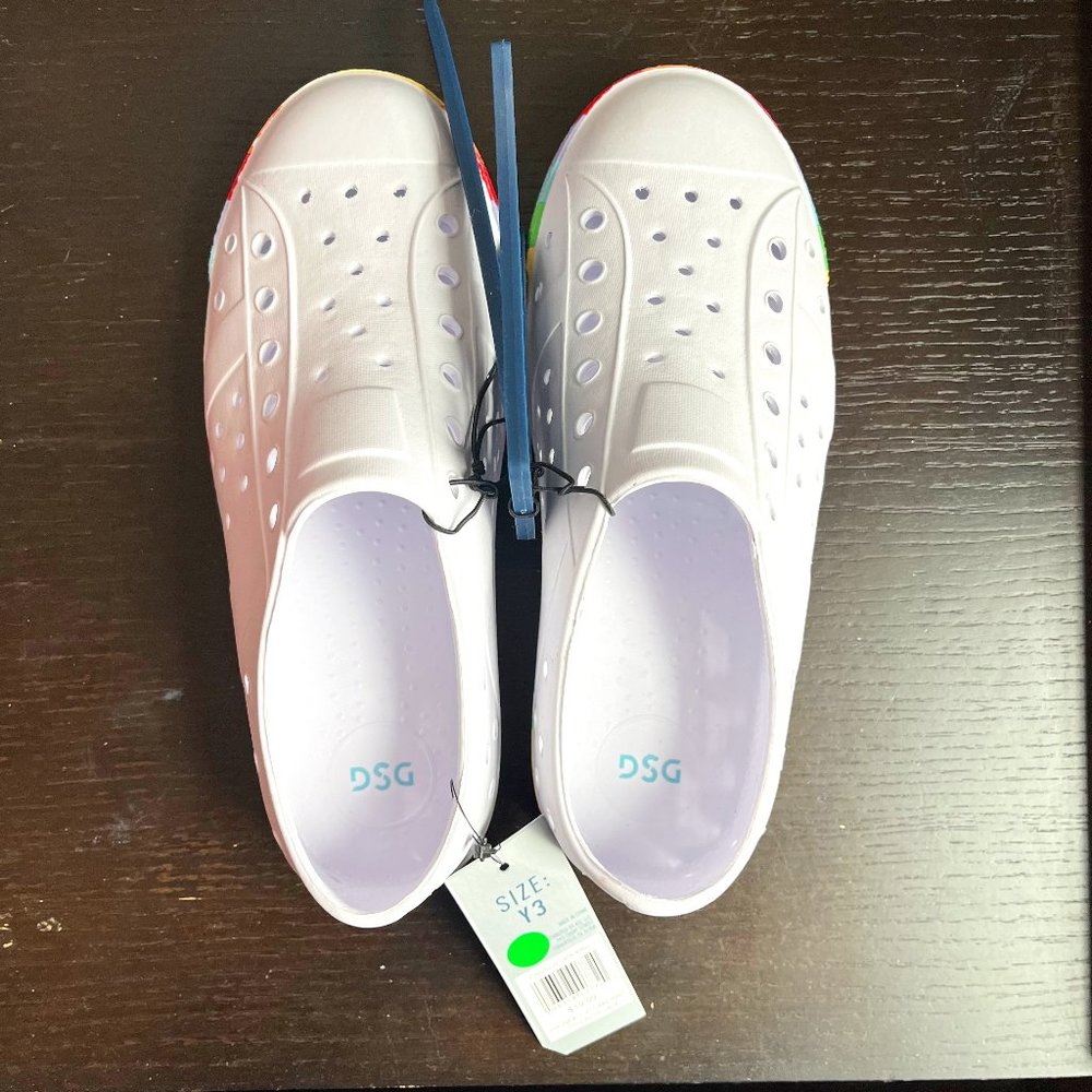 DSG Kids' White Slip-On Water Shoes with Rainbow Accents